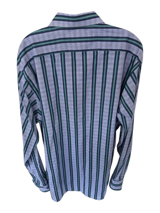 Thomas Dean Size XL Purple & Teal Print Cotton Plaid Striped Button Down Shirt Purple & Teal Print / XL