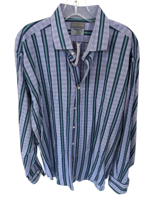 Thomas Dean Size XL Purple & Teal Print Cotton Plaid Striped Button Down Shirt Purple & Teal Print / XL