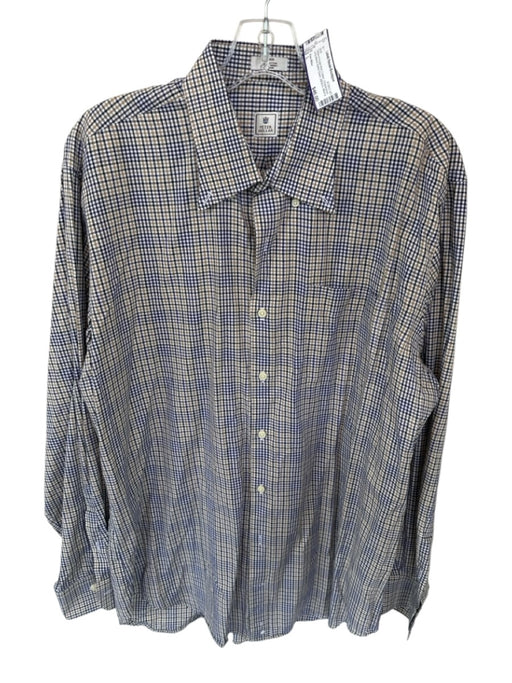 Peter Millar Size L Yellow & Purple Print Cotton Checkered Button Down Shirt Yellow & Purple Print / L