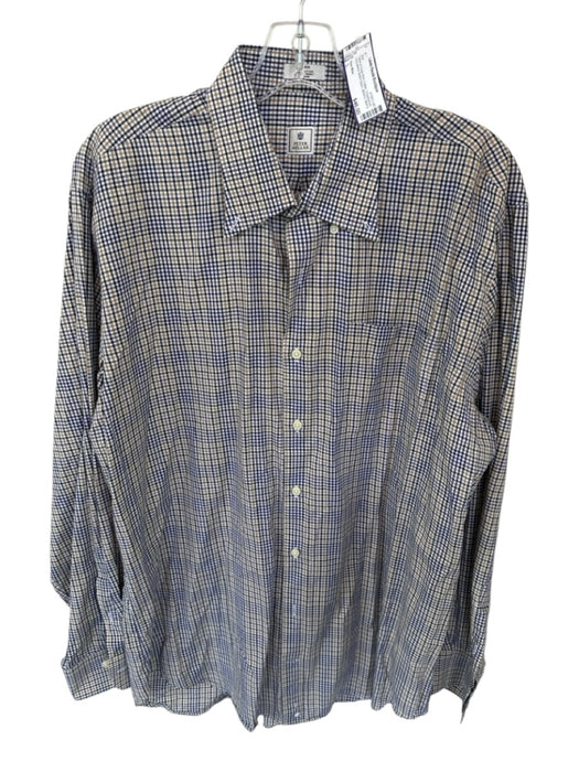Peter Millar Size L Yellow & Purple Print Cotton Checkered Button Down Shirt Yellow & Purple Print / L