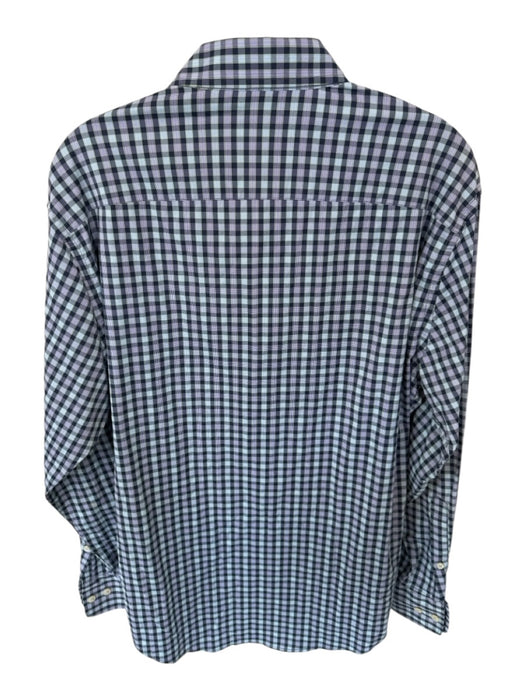 Peter Millar Size M Teal & Purple Print Nylon Blend Checkered Button Down Shirt Teal & Purple Print / M