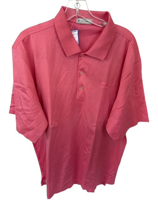 Peter Millar Size L Salmon Cotton Striped Men's Polo Salmon / L