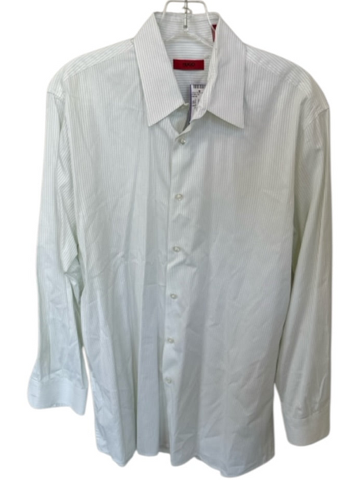 Hugo Boss Size 16.5 Green & White Cotton Striped Button Down Men's Shirt Green & White / 16.5