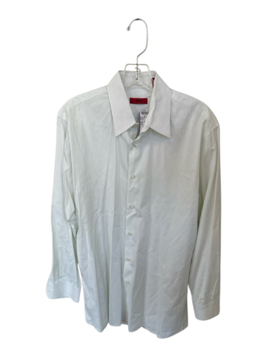 Hugo Boss Size 16.5 Green & White Cotton Striped Button Down Men's Shirt Green & White / 16.5