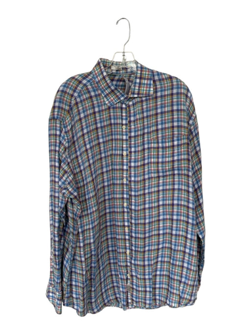 Peter Millar Size XL Purple & Multi Print Linen Plaid Button Down Men's Shirt Purple & Multi Print / XL
