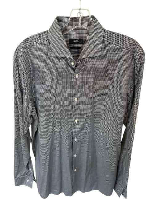 Hugo Boss Size Est M Gray & White Cotton Checkered Button Down Men's Shirt Gray & White / Est M