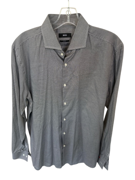 Hugo Boss Size Est M Gray & White Cotton Checkered Button Down Men's Shirt Gray & White / Est M