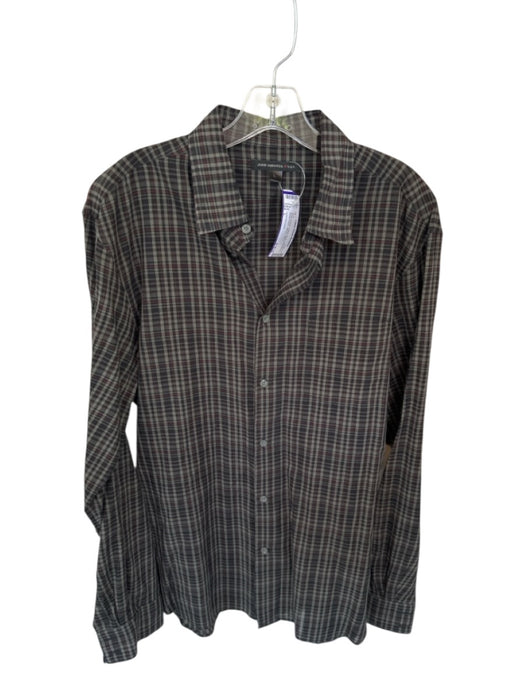 John Varvatos Size L Black & Gray Cotton Plaid Button Down Men's Shirt Black & Gray / L
