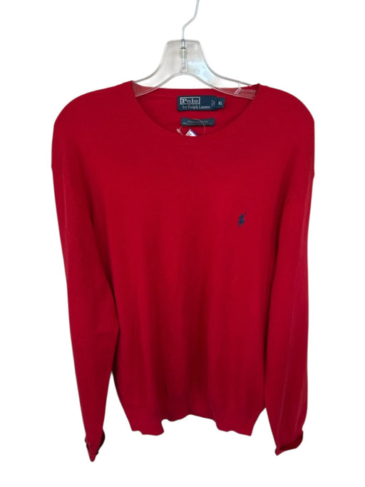Polo Ralph Lauren Size XL Red & Navy Cotton Solid Crew Neck Men's Sweater Red & Navy / XL