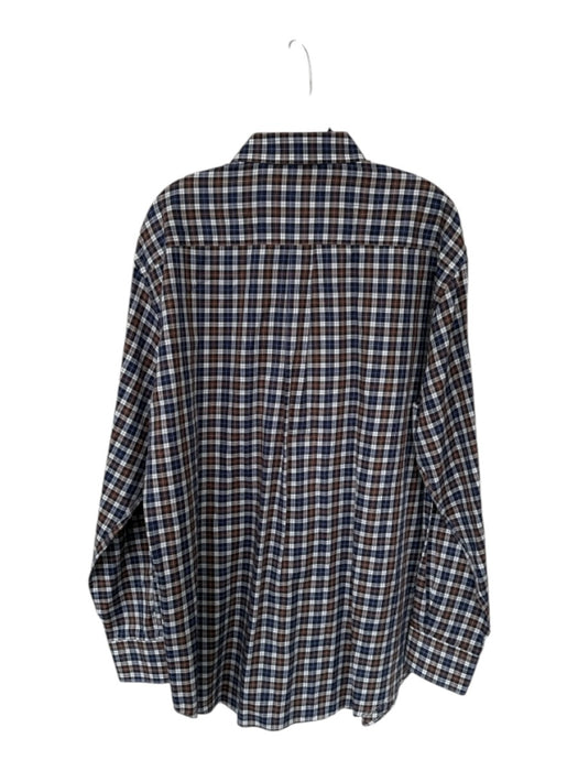 Peter Millar Size XL Navy & Brown Cotton Plaid Button Down Men's Shirt Navy & Brown / XL
