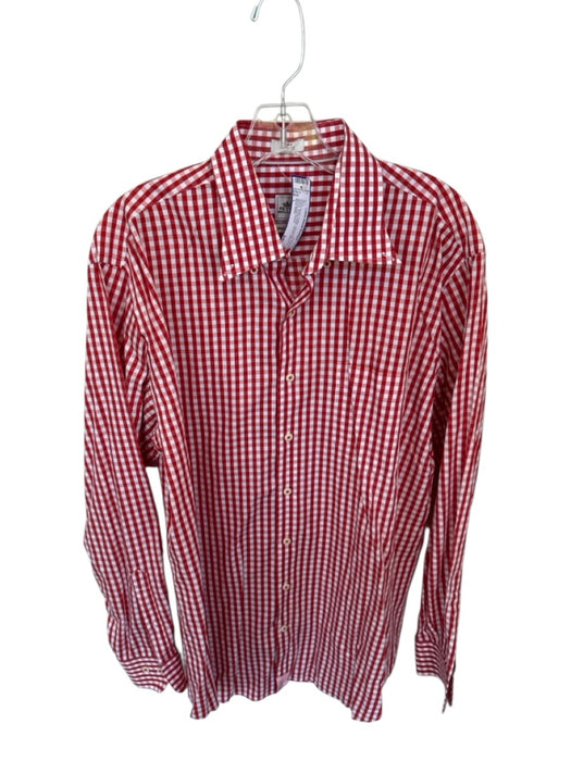 Peter Millar Size L Red & Peach Cotton Checkered Button Down Men's Shirt Red & Peach / L