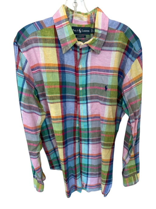 Ralph Lauren Size L Multi Linen Plaid Button Down Men's Shirt Multi / L