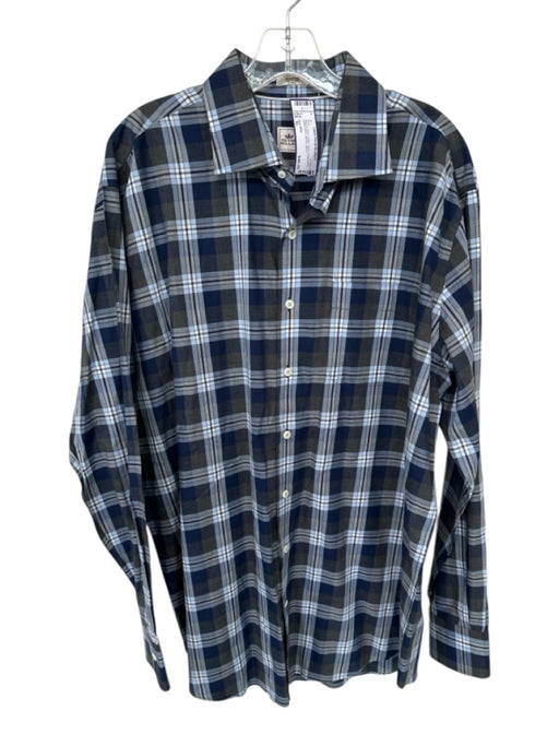 Peter Millar Size XL Navy & Gray Cotton Plaid Button Down Men's Shirt Navy & Gray / XL