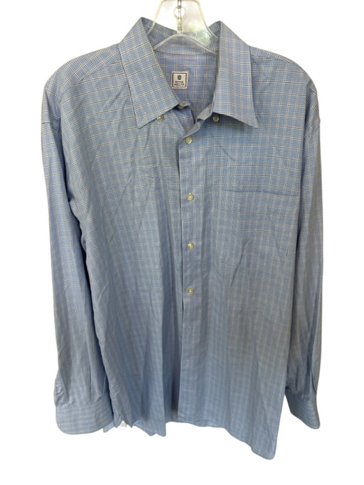 Peter Millar Size L Blue & White Cotton Grid Button Down Men's Shirt Blue & White / L