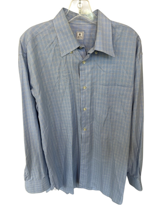 Peter Millar Size L Blue & White Cotton Grid Button Down Men's Shirt Blue & White / L