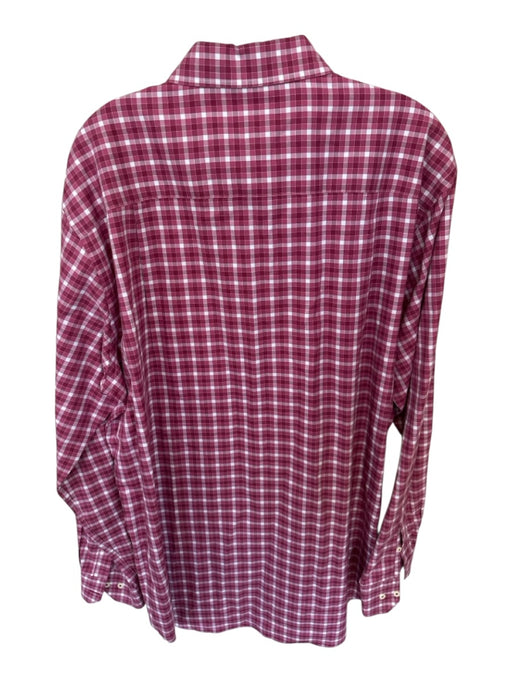 David Donahue Size XL Maroon & White Cotton Checkered Button Down Men's Shirt Maroon & White / XL