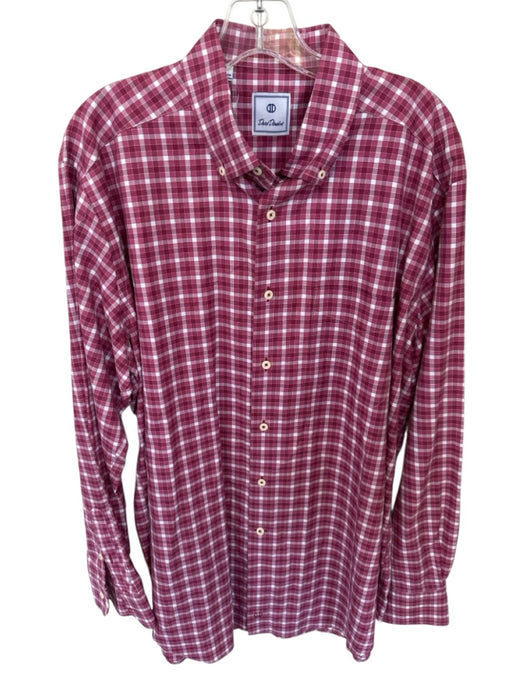 David Donahue Size XL Maroon & White Cotton Checkered Button Down Men's Shirt Maroon & White / XL