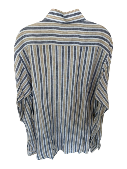 Eton Size 17.5 Tan & Navy Print Linen Striped Button Down Men's Shirt Tan & Navy Print / 17.5