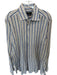 Eton Size 17.5 Tan & Navy Print Linen Striped Button Down Men's Shirt Tan & Navy Print / 17.5