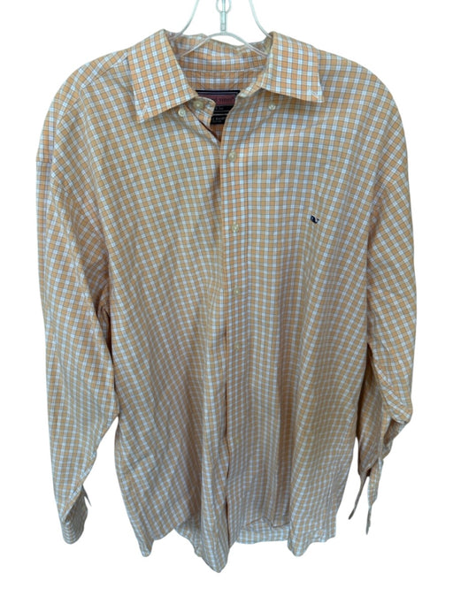 Vineyard vines Size L Orange & White Cotton Checkered Button Down Men's Shirt Orange & White / L