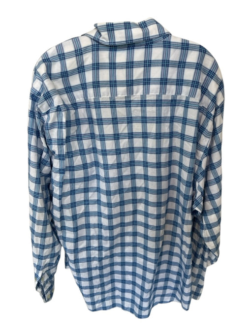 Robert Talbott Size XL White & Blue Cotton Grid Button Down Men's Shirt White & Blue / XL
