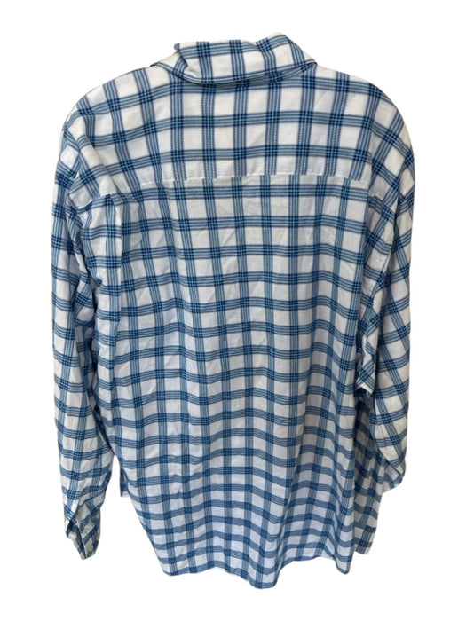 Robert Talbott Size XL White & Blue Cotton Grid Button Down Men's Shirt White & Blue / XL