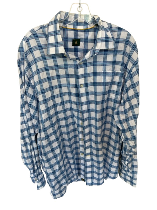 Robert Talbott Size XL White & Blue Cotton Grid Button Down Men's Shirt White & Blue / XL