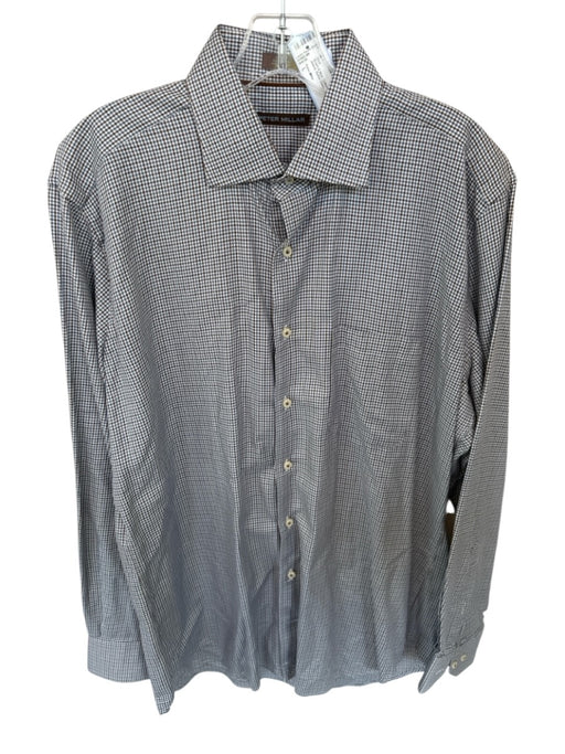 Peter Millar Size L Brown & Blue Cotton Houndstooth Button Down Men's Shirt Brown & Blue / L