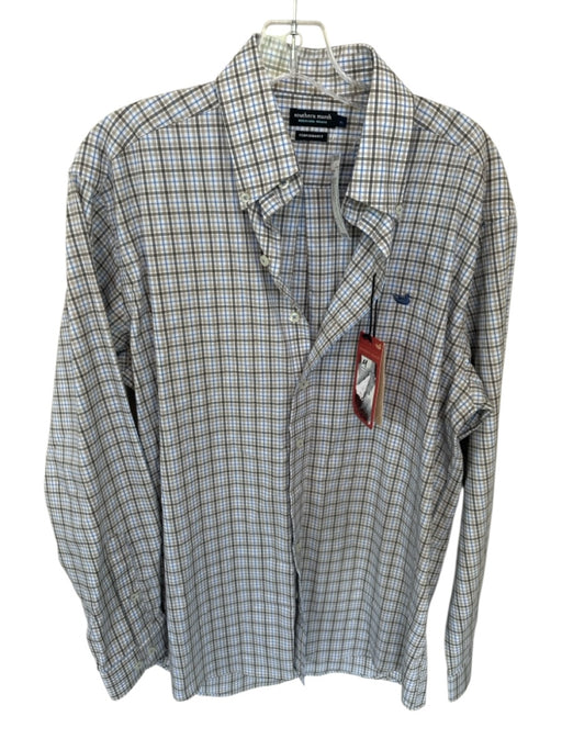 Southern Marsh NWT Size M Gray & Blue Cotton Grid Button Down Men's Shirt Gray & Blue / M
