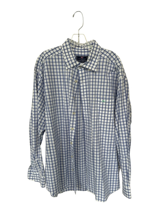 Vineyard vines Size XXL White & Blue Cotton Grid Button Down Men's Shirt White & Blue / XXL