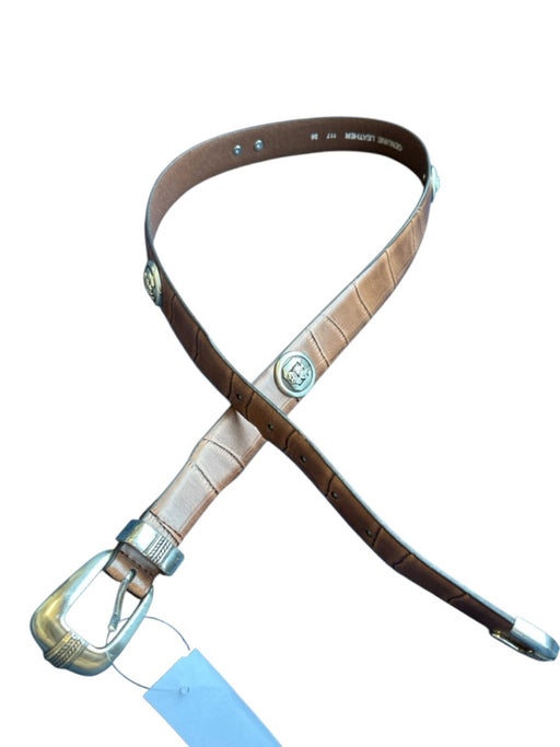Brown & Silver Leather Croc Embossed Collegiate Men's Belt Brown & Silver