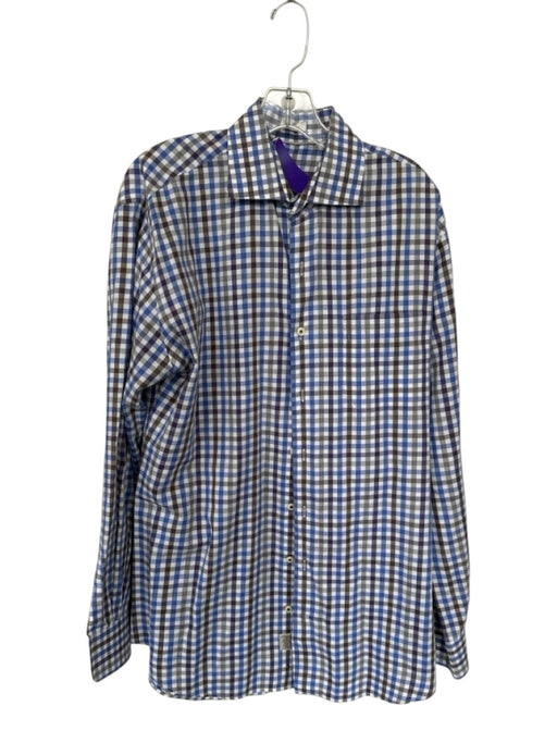 Peter Millar Size L Blue & Gray Cotton Checkered Button Down Men's Shirt Blue & Gray / L