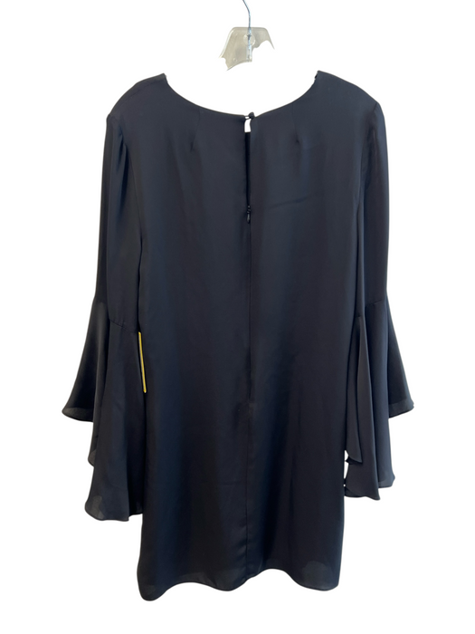 Milly Size 12 Black Silk Blend Round Neck Back Zip Long Bell Sleeves Dress Black / 12
