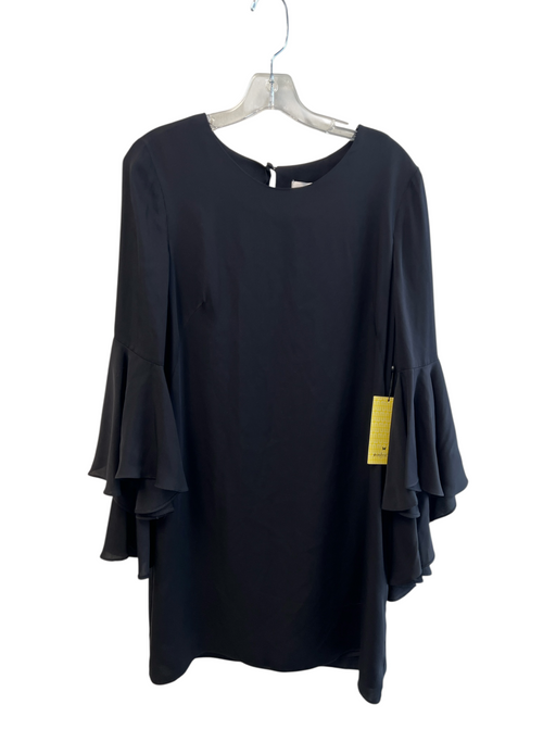 Milly Size 12 Black Silk Blend Round Neck Back Zip Long Bell Sleeves Dress Black / 12