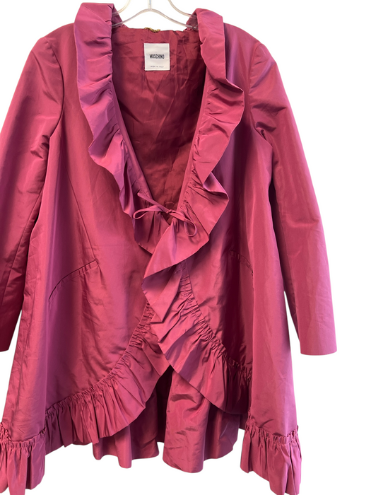 Moschino Size 10 Pink Silk & Polyester Long Sleeve Tie Waist Ruffle Hem Jacket Pink / 10