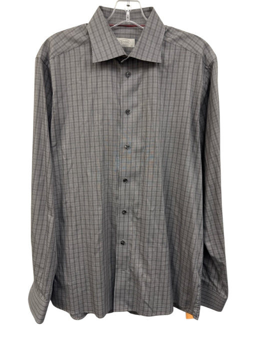 Eton Size 16.5 Gray & White Cotton Plaid Button Down Men's Long Sleeve Shirt Gray & White / 16.5