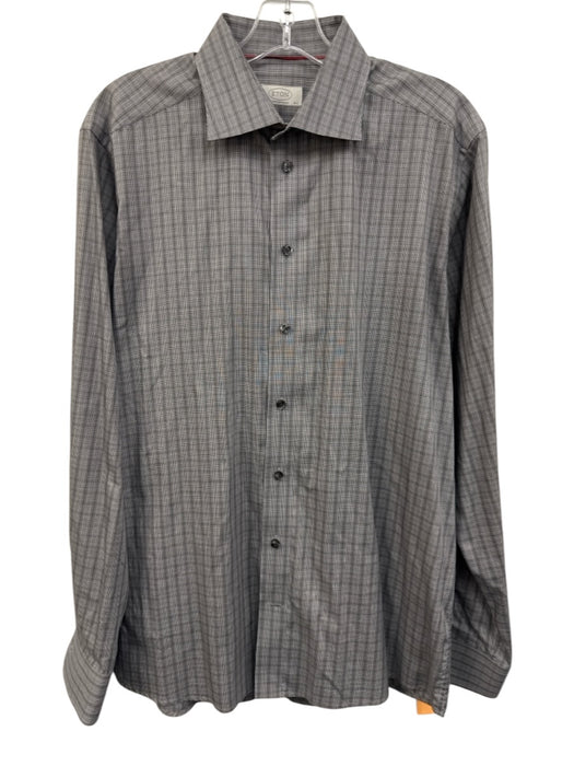 Eton Size 16.5 Gray & White Cotton Plaid Button Down Men's Long Sleeve Shirt Gray & White / 16.5