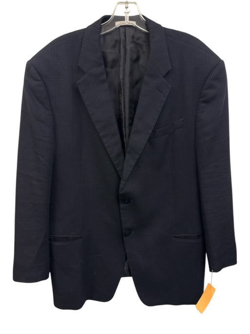 Armani Collezioni Navy Blue Wool Blend Plaid 2 Button Men's Blazer Navy Blue / 46R