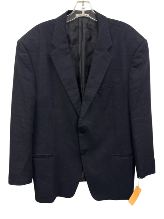 Armani Collezioni Navy Blue Wool Blend Plaid 2 Button Men's Blazer Navy Blue / 46R