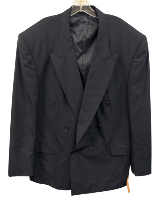 Pierre Balmain Navy Blue Wool All Over Print Double Breasted Men's Blazer Navy Blue / 52R