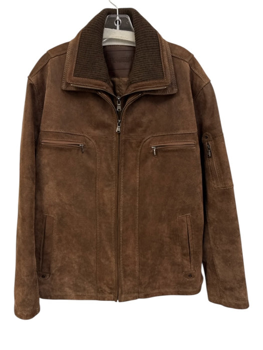 Roundtree & Yorke Brown Leather Solid Men's Coat Brown / L