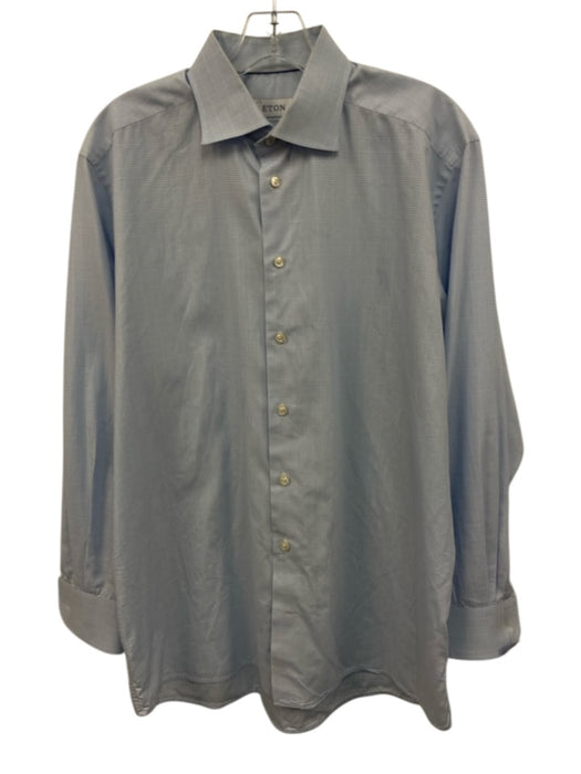 Eton Size 17 Blue & White Cotton Plaid Button Down Men's Long Sleeve Shirt Blue & White / 17