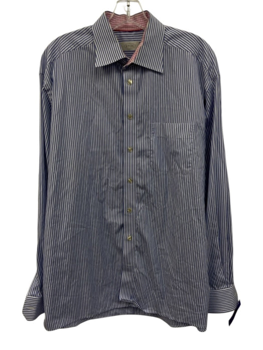 Eton Size 17 Blue & White Cotton Striped Button Down Men's Long Sleeve Shirt Blue & White / 17