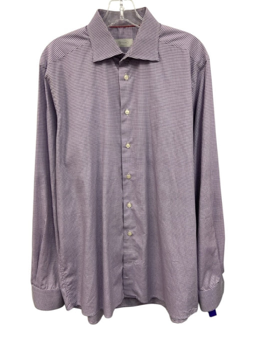 Eton Size 17 Purple & White Cotton Grid Button Down Men's Long Sleeve Shirt Purple & White / 17