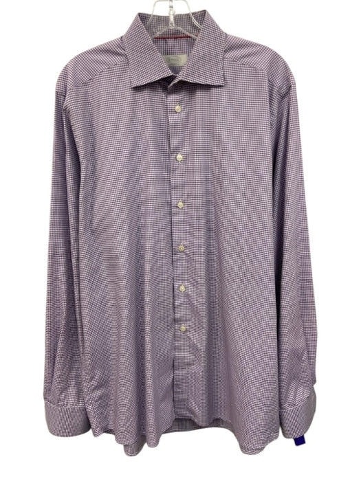 Eton Size 17 Purple & White Cotton Grid Button Down Men's Long Sleeve Shirt Purple & White / 17