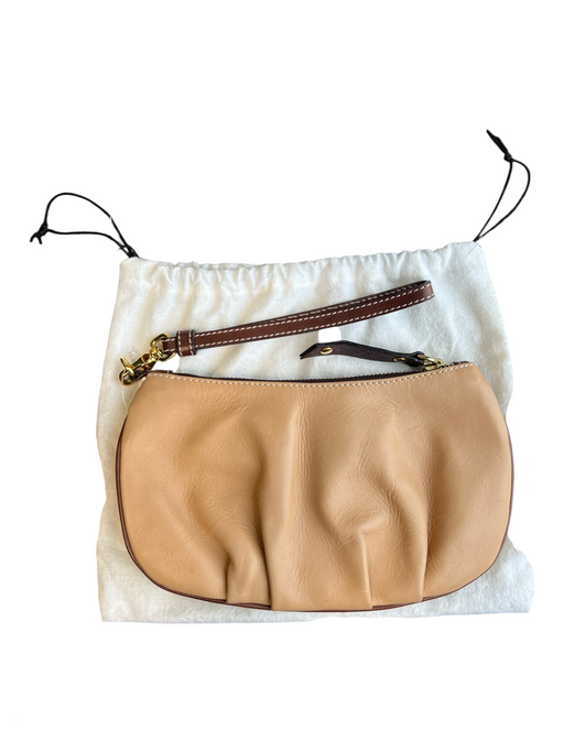 Moschino Brown Manmade Material Buckle Detail Zip Close Wristlet Lined Bag Brown / Small