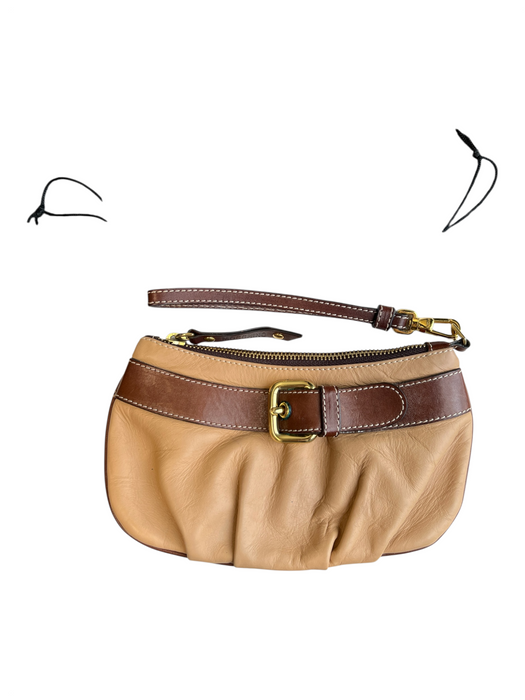 Moschino Brown Manmade Material Buckle Detail Zip Close Wristlet Lined Bag Brown / Small