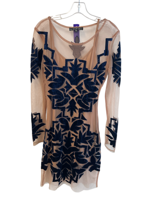 For Love & Lemons Size Medium Nude & Navy Polyester Round Neck Long Sleeve Dress Nude & Navy / Medium