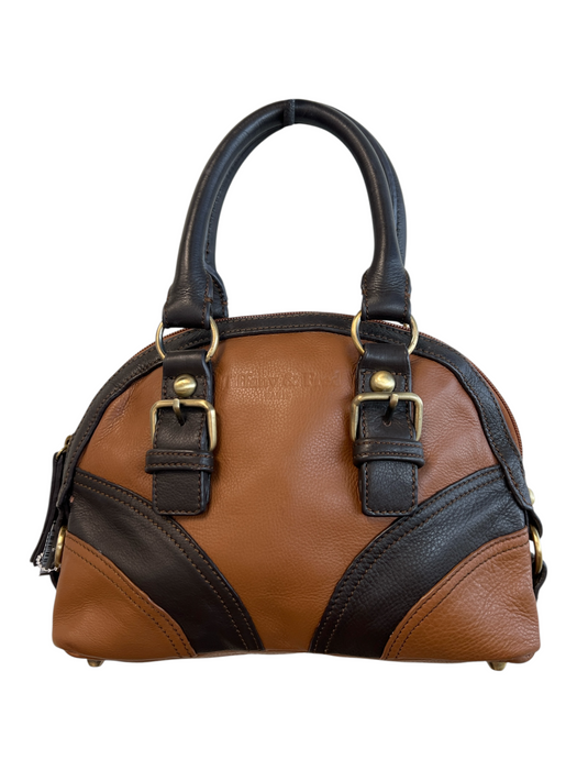 Tiffany & Fred Brown Leather Brass Hardware Two Tone Top Handle Satchel Bag Brown / Small