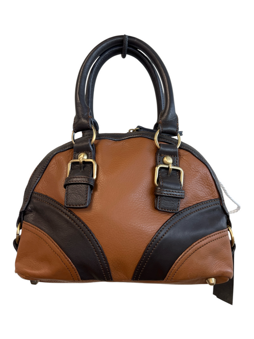 Tiffany & Fred Brown Leather Brass Hardware Two Tone Top Handle Satchel Bag Brown / Small
